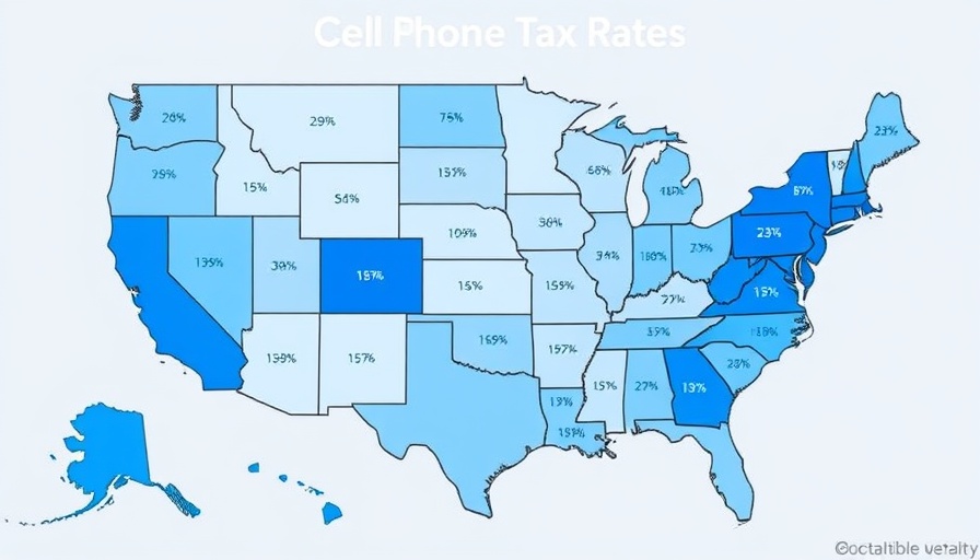 Map showing U.S. wireless taxes in 2025 by state in shades of blue.