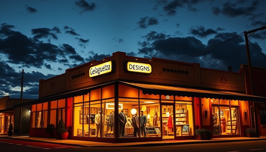 Guelaguetza Designs store expansion with bright sign at night.
