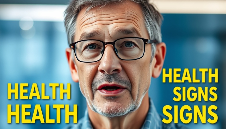 Signs of health issues text with man in glasses.