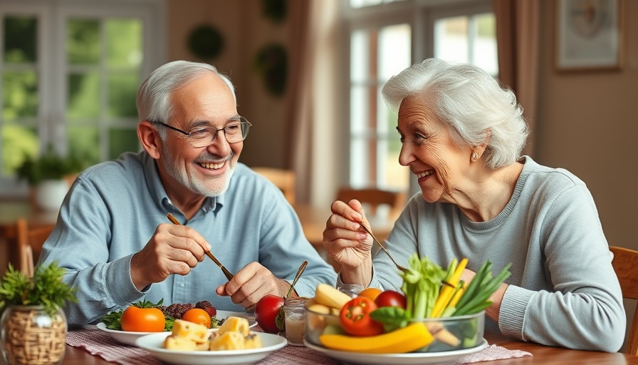 Food and Longevity for Seniors: Elderly couple eating healthy meal.