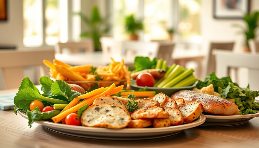 Balanced meal setup for seniors with chronic conditions, focusing on portion control.