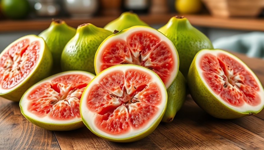 Fresh guavas showcasing health benefits on rustic table.