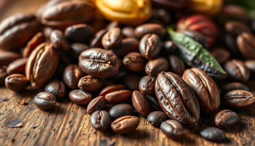 Cacao beans showcasing health benefits, rich texture on wood table.