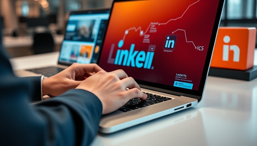 Creating an effective LinkedIn headline on a laptop in an office setting.