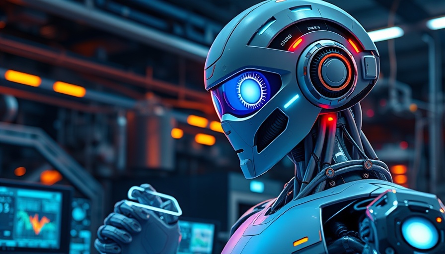 Futuristic robot analyzing data in a digital marketing context.