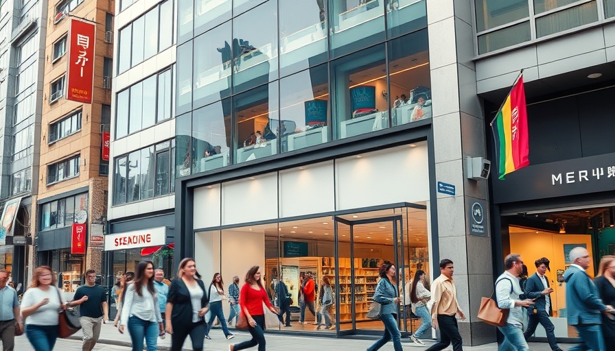 AT&T store exterior with pedestrians in busy urban setting.
