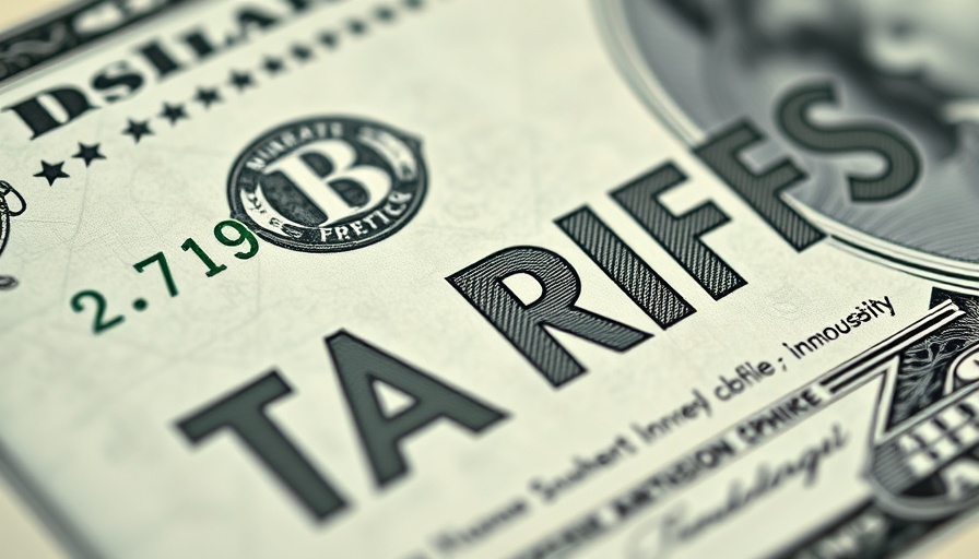 Close-up on US currency with 'TARIFFS' text, USA market analysis focus.