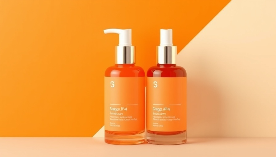 Vibrant skincare bottles for mature skin against orange and cream background.