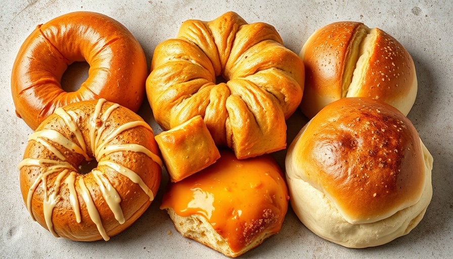 Assorted high-protein dough breads, photorealistic collage.