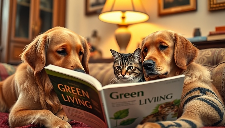 Sustainability-themed image of pets reading 'Green Living'.