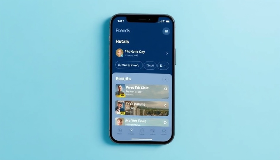 AI for business: smartphone showing hotel booking app with search results