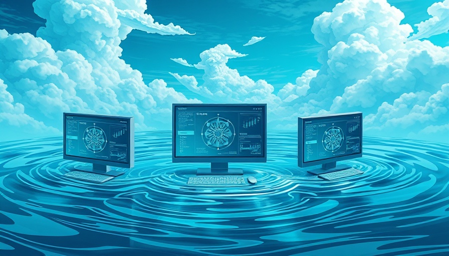 Vivid illustration of computers in water, symbolizing AI productivity.