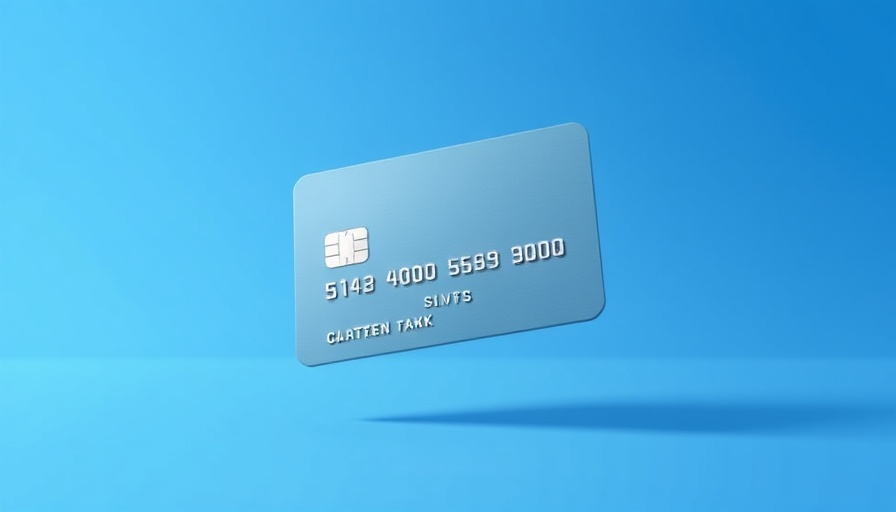 Sleek modern credit card with chip on blue background; AI for business.