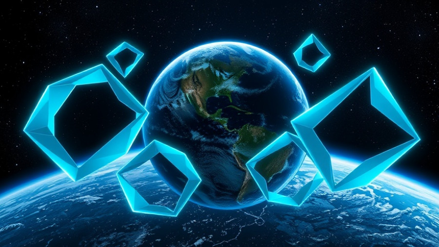 Futuristic geometric shapes orbiting Earth, AI tools concept