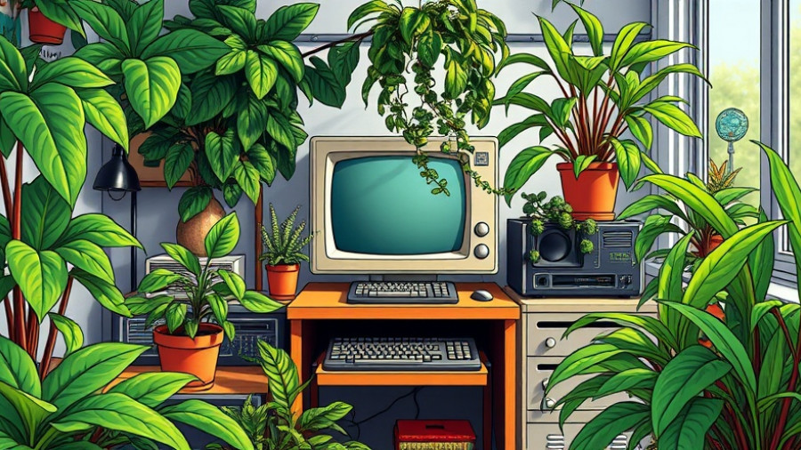 Vintage computer setup with plants, AI for business inspiration.