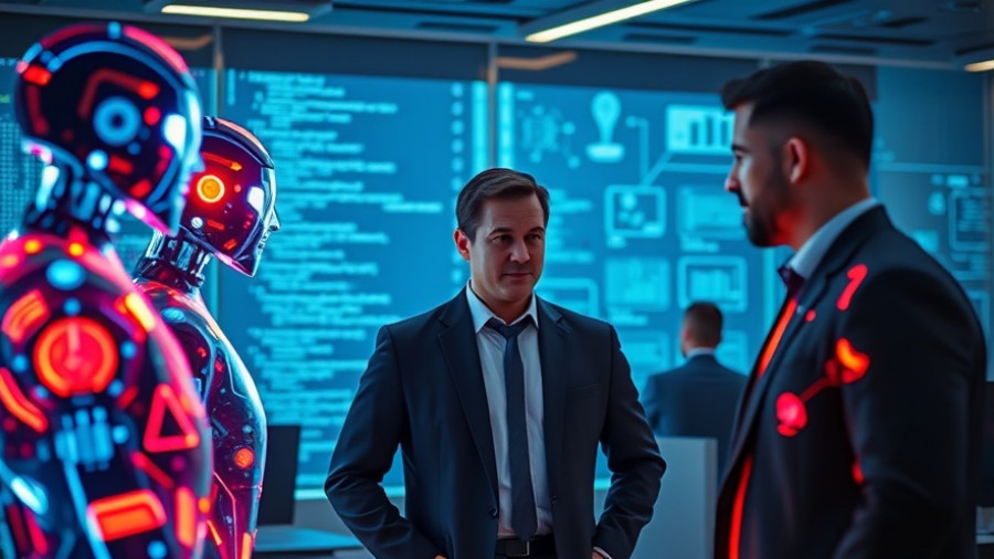 AI for business: Man interacting with AI holograms in futuristic office.