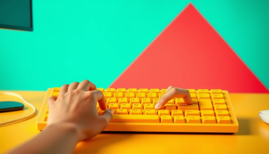 Colorful keyboard workspace, brand voice in marketing automation focus.