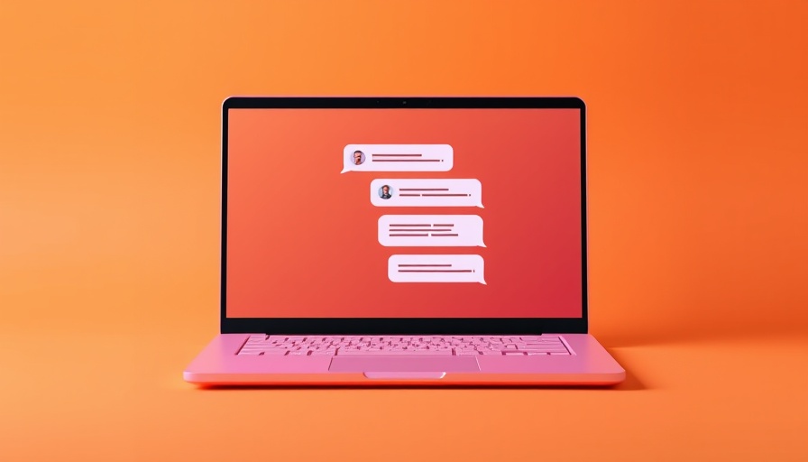 Minimalist pink laptop with AI bubbles on orange