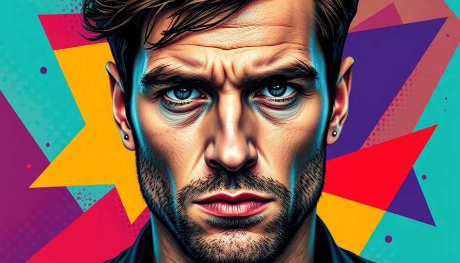 Stylized portrait of a serious male in pop art style, AI tools accountability theme.
