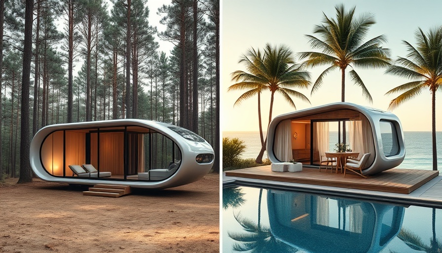 Customizable mobile tiny home in forest and coastal settings.