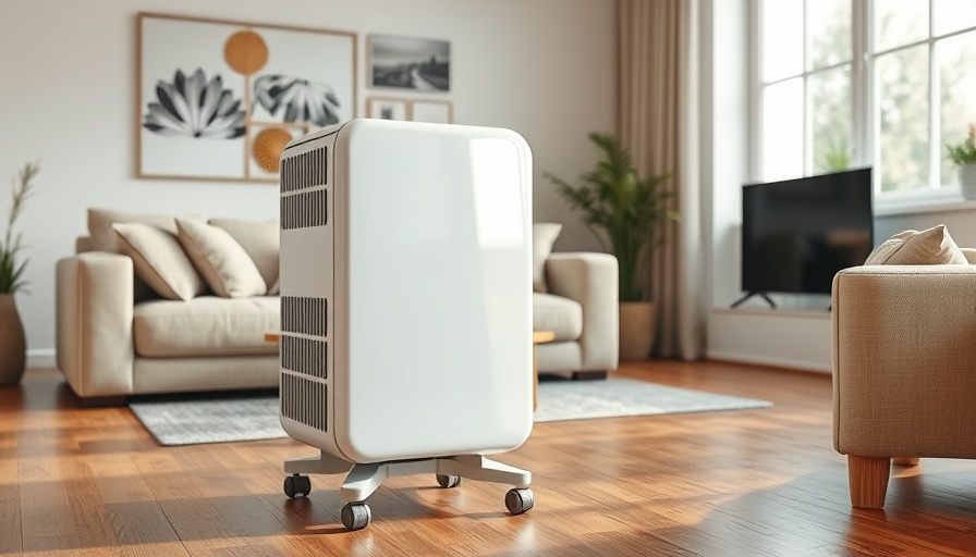 Modern space heater in stylish living room showcasing safety tips.
