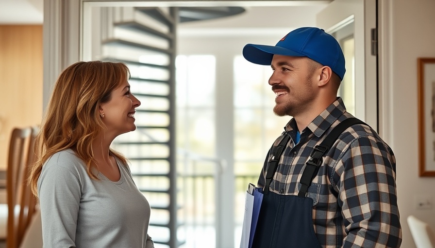 Friendly HVAC technician greeting homeowner for service visit.