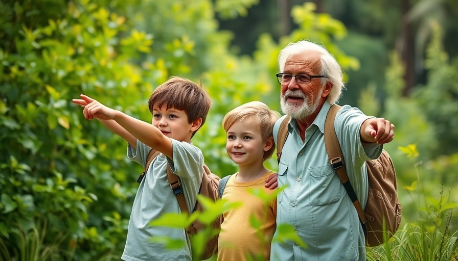 Long-distance grandparenting scene with children in nature.