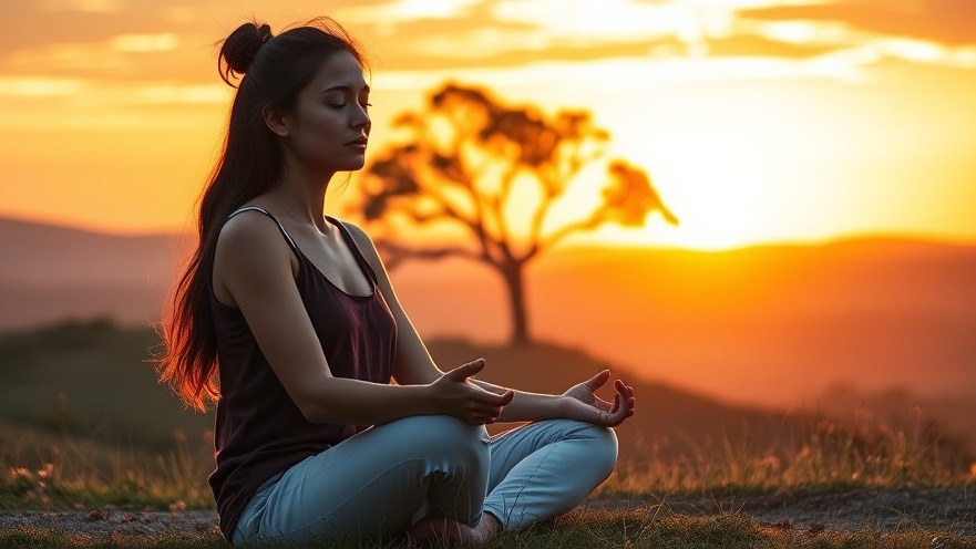 Serene woman meditating in sunset, reflecting mental wellness for military families.