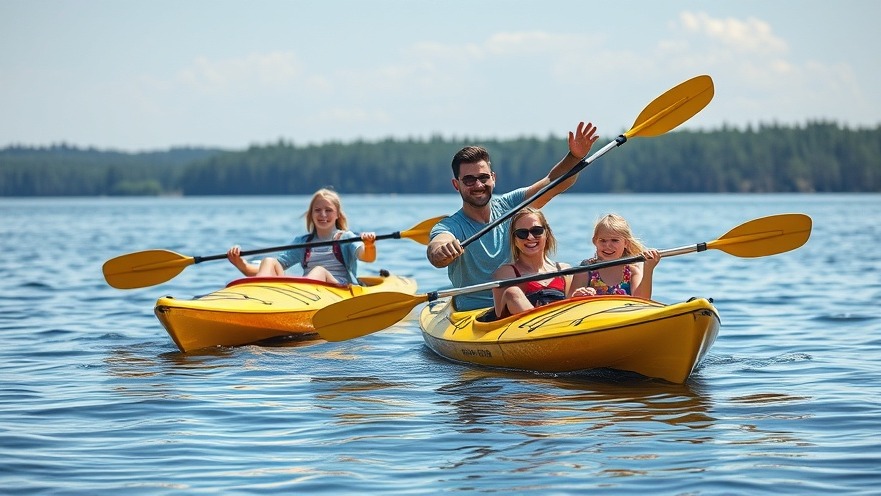Family kayaking on a lake, promoting mental wellness and resilience in families.