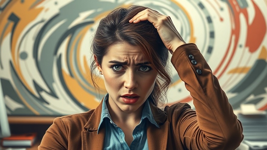 Young woman showing anxiety in an office, emphasizing mental wellness and self-care practices.