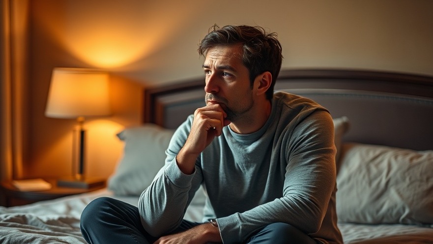 Man deep in thought, reflecting on mental wellness in a warm room.