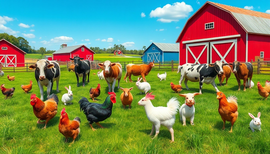 Animal Sanctuary with diverse farm animals on lush green field.