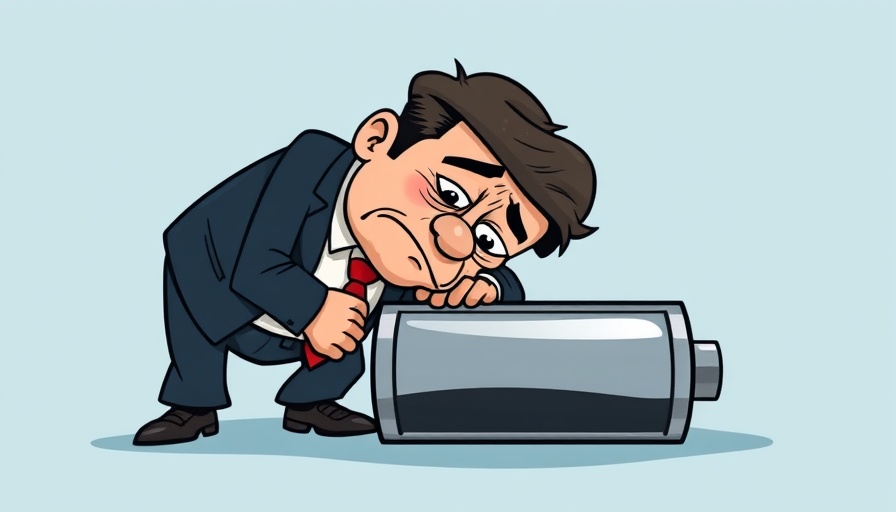 Illustration of executive burnout impact on business with tired executive over low battery.