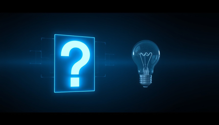 Futuristic AI solutions represented by holographic light bulb and question mark.