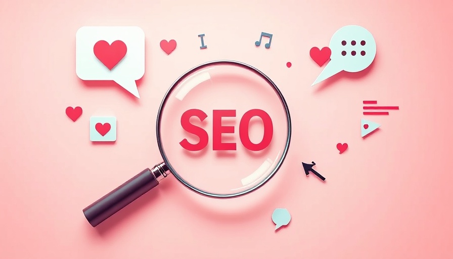 Abstract illustration of SEO strategies with magnifying glass, coding, and chat bubbles.