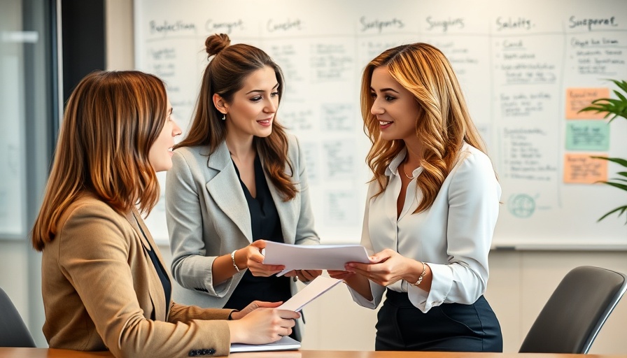 Women discussing SEO strategies in a modern office with a whiteboard.