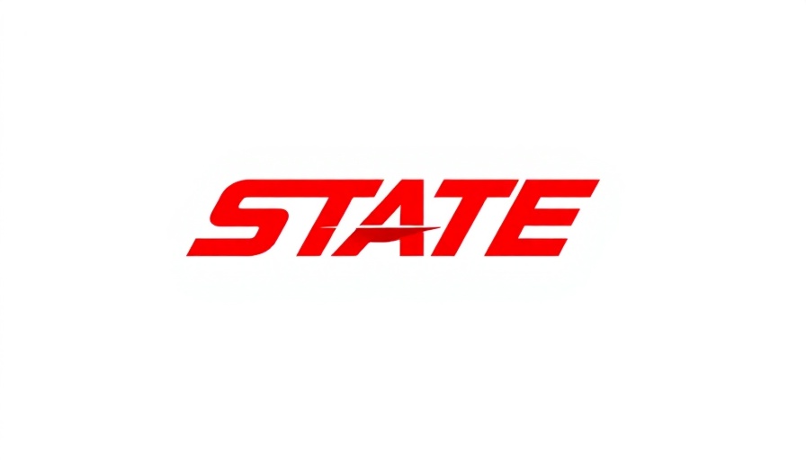 Bold 'STATE' logo in red and black on white background.