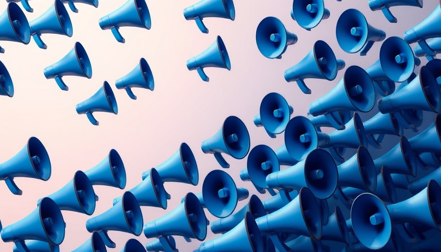 Array of megaphones for maximizing visitor attention in a gradient pattern.