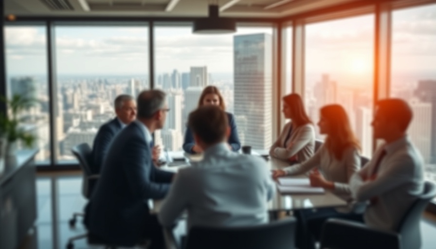 Corporate meeting room with focused professionals in discussion.