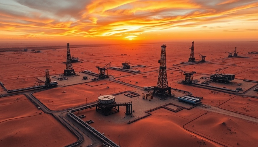 Aerial view of oil rigs illustrating OPEC+ output affecting oil prices.