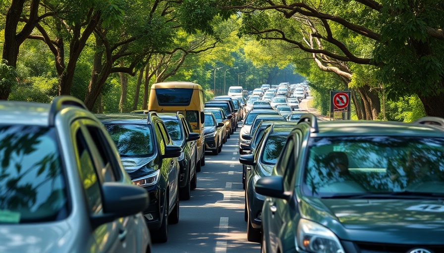 Traffic congestion on tree-lined road due to Birmingham waste collection strike.
