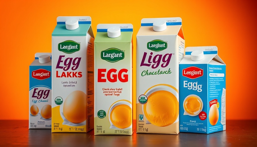 Various liquid egg products packaging on gradient background.