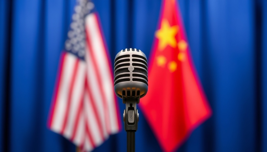 Focused microphone with USA and China flags, symbolizing trade talks.