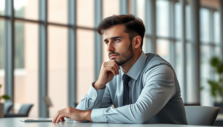 Contemplative man in office setting reflecting consulting industry challenges.