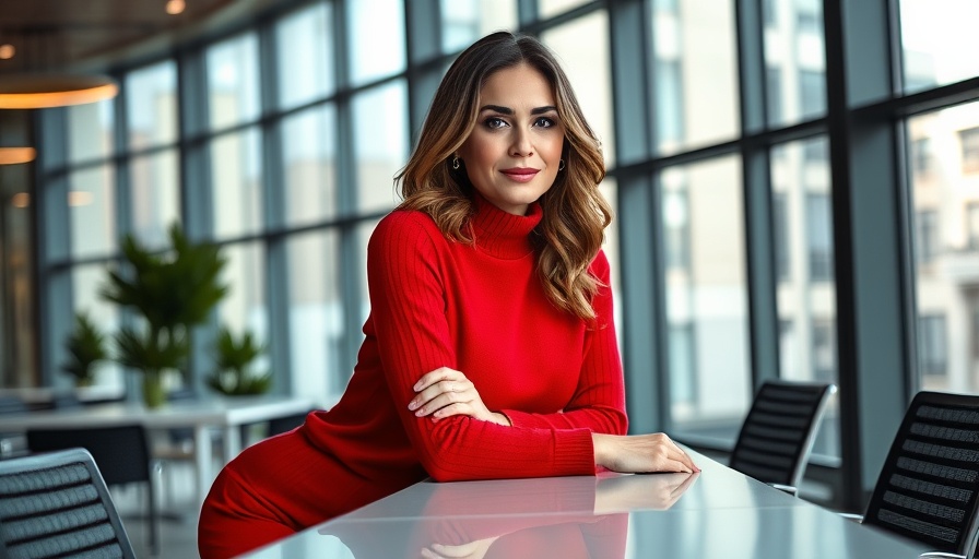 Stylish woman in red sweater on a magazine cover, AI Integration in the Workplace topic.