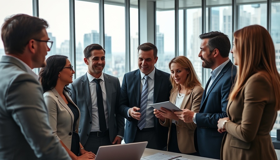 Business team collaborating in modern office, keeping talent in a turbulent industry.