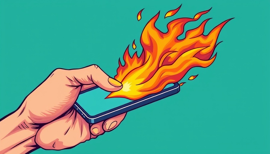Illustration depicting digital media impact on democracy with a phone on fire.