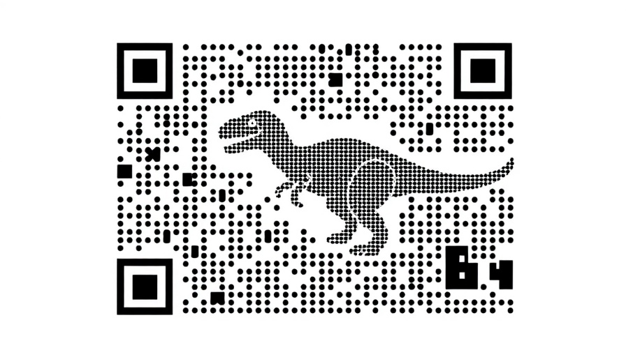 Intricate QR code with dinosaur, representing SEO services.