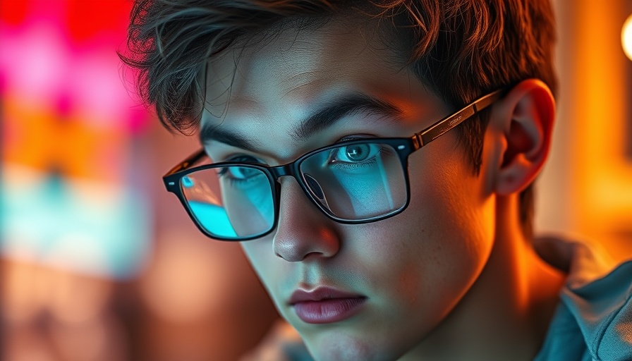 Focused young man using a computer for visual search optimization.