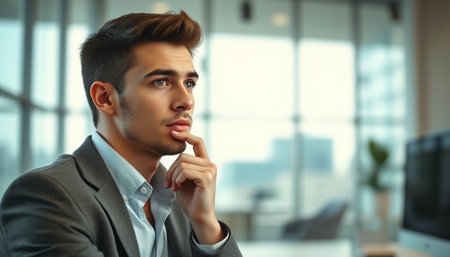 Thoughtful man contemplating impact of tariffs in modern office.